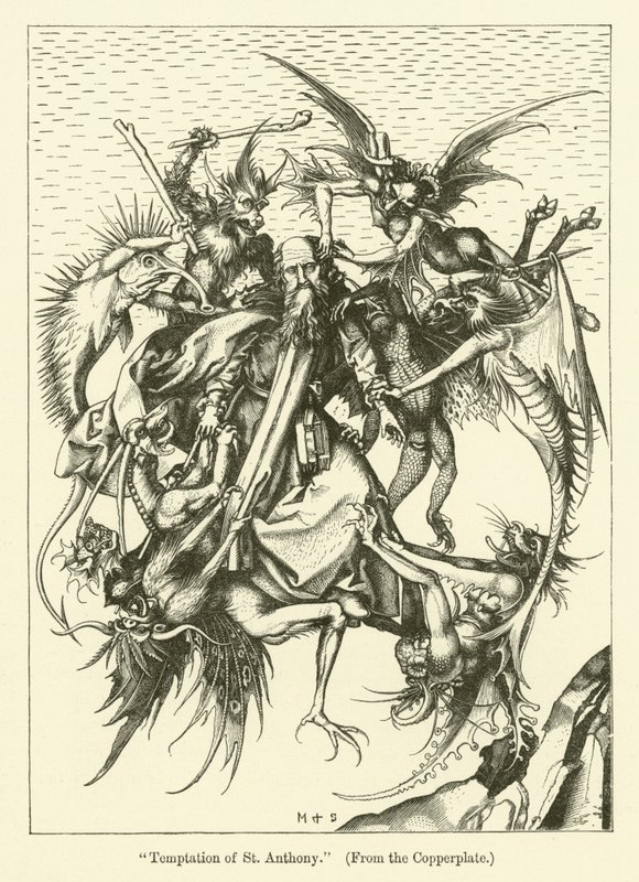 The Temptation of St Anthony (gravyr) av Martin (after) Schongauer