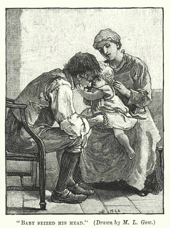 Silas Marner - Baby grep hans huvud (gravyr) av Mary L. Gow