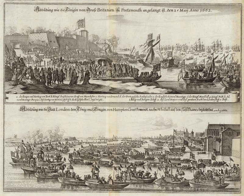 Folkmassor samlas för kungliga familjer i Storbritannien 1662 av Mattaus the Younger Merian