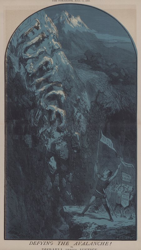 Att trotsa lavinen! eller, Disraeli Versus Justice (färg litho) av Matthew