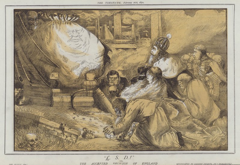 £. S. D. eller, The Accepted Religion of England (färg litho) av Matthew