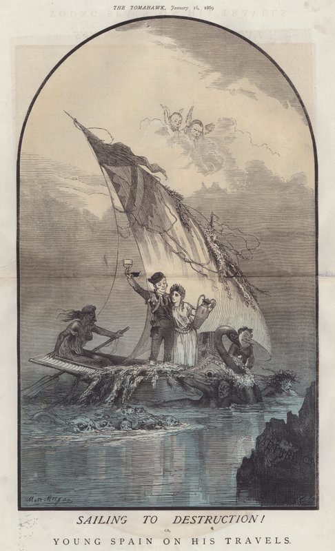 Att segla till förstörelse! eller, Unga Spanien på sina resor (färg litho) av Matthew