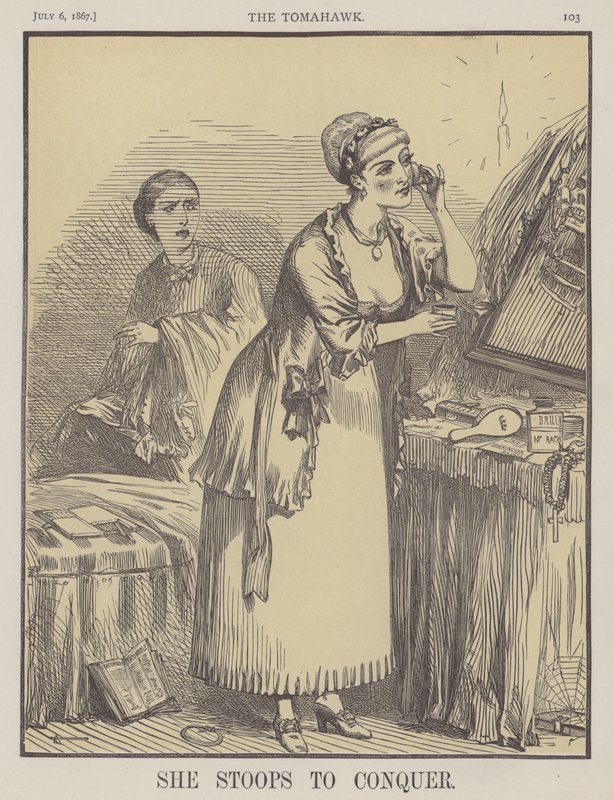 Hon böjer sig för att erövra (färg litho) av Matthew