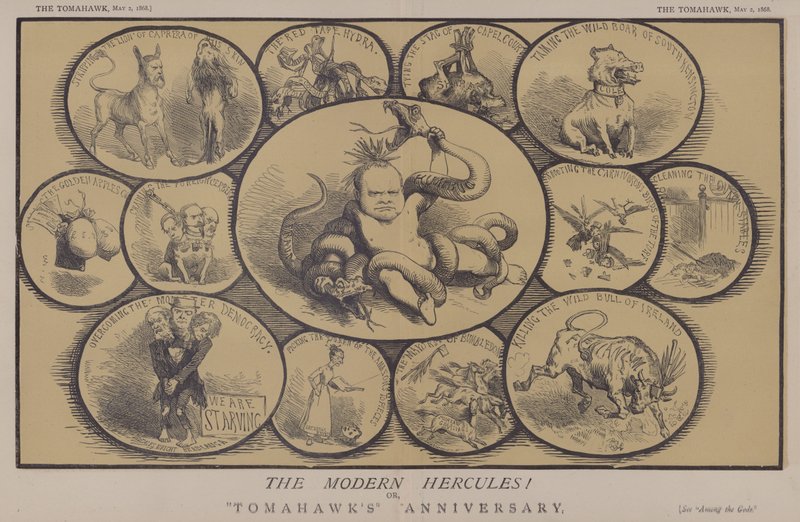 Den moderna Hercules! eller, Tomahawks årsdag (färg litho) av Matthew