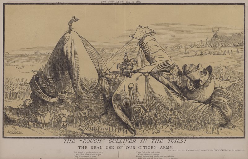 The Rough Gulliver in the Toils! eller, The Real Use of Our Citizen Army (färg litho) av Matthew