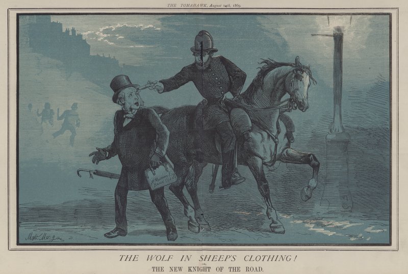Vargen i fårkläder! eller, The New Knight of the Road (färg litho) av Matthew
