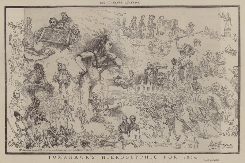 Tomahawks hieroglyf för 1869 (färg litho) av Matthew