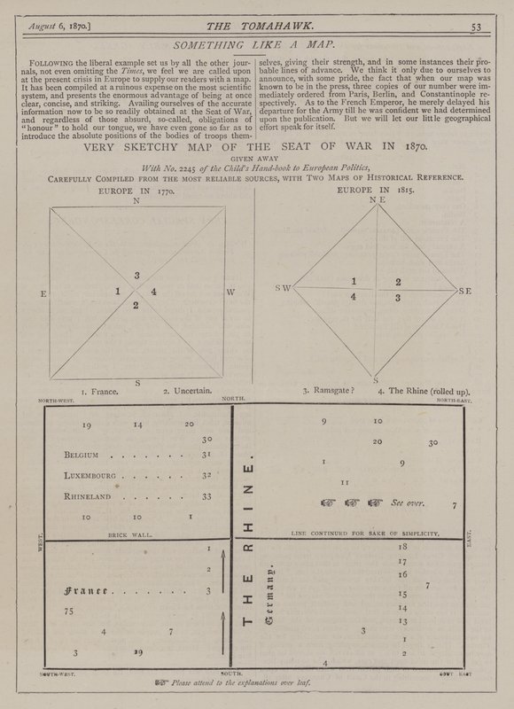 Mycket skissartad karta över kriget 1870 (litho i färg) av Matthew