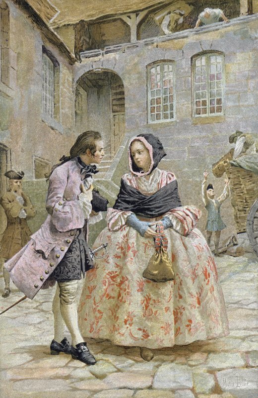 Första mötet mellan Chevalier des Grieux och Manon av Maurice Leloir