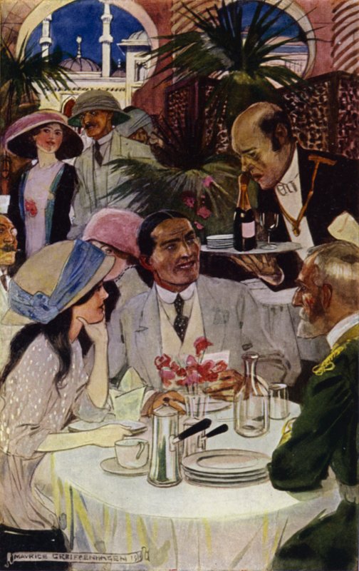 Besök i Bagdad: På restaurangen (färg litho) av Maurice (after) Greiffenhagen