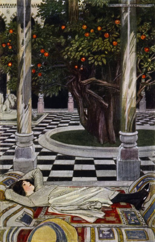 Besök i Bagdad: In the Forecourt (färg litho) av Maurice (after) Greiffenhagen