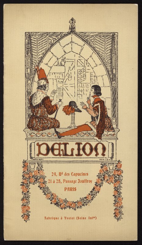 Omslagsillustration till hattkatalog utgiven av Delion, Paris, 1908 (litho) av Maurice Berty