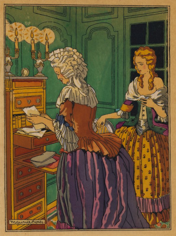 Illustration för Les Liaisons Dangereuses av Choderlos De Laclos (färg litho) av Maurice Berty