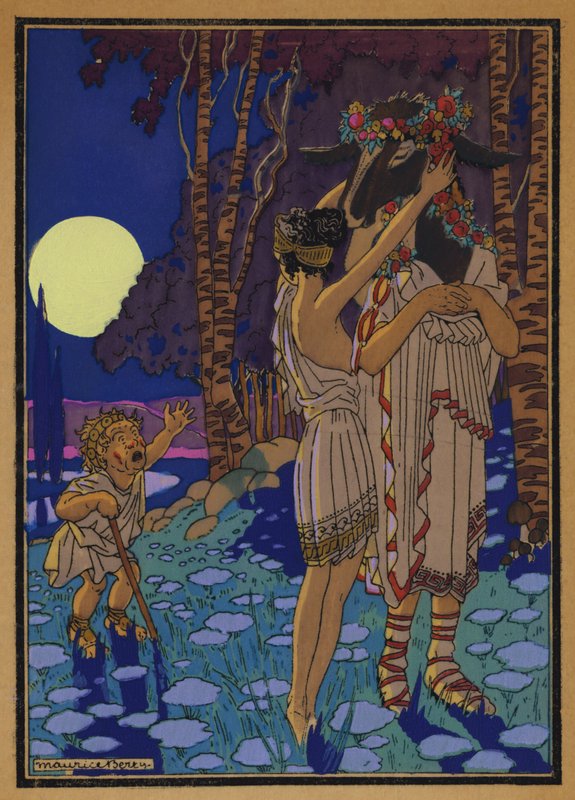 Illustration till Shakespeares En midsommarnattsdröm (lito i färg) av Maurice Berty