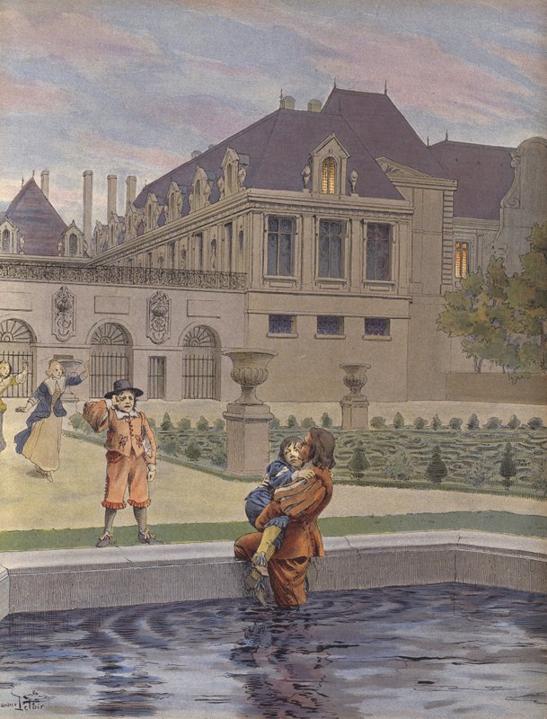 Fall av den unge Ludvig XIV i poolen av Palais-Royal av Maurice Leloir