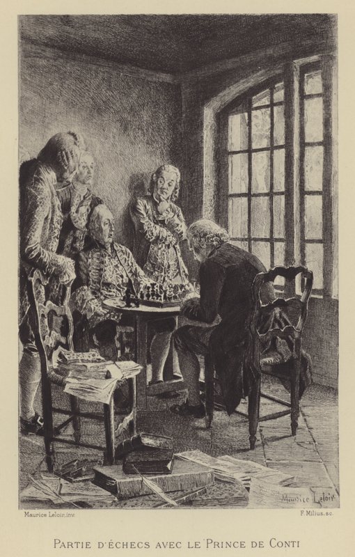 Schackspel med prinsen av Conti (gravyr) av Maurice Leloir