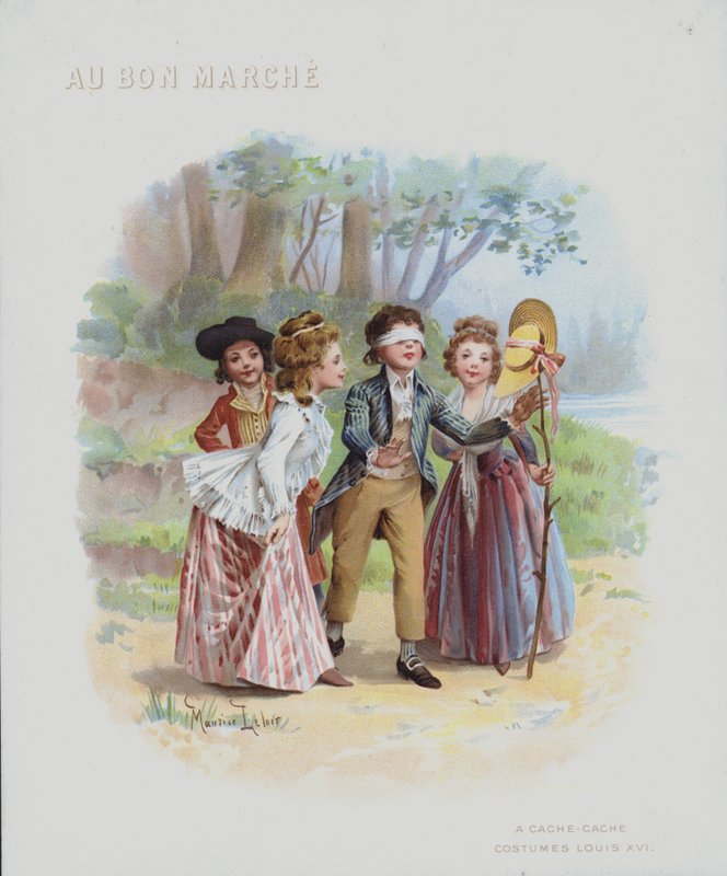 kurragömma, kostymer från Ludvig XVI:s tid (chromolitho) av Maurice Leloir