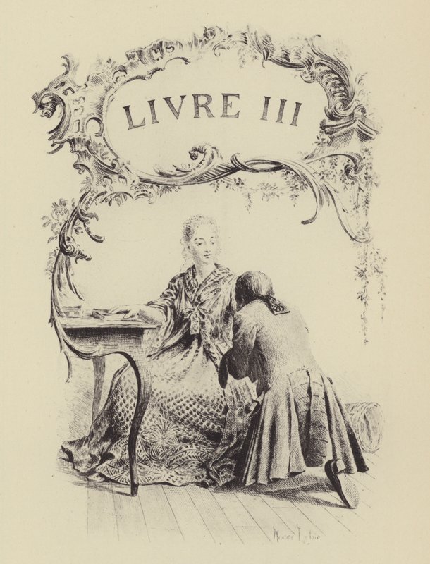 Illustration till bok III av Jean-Jacques Rousseaus bekännelser (gravyr) av Maurice Leloir
