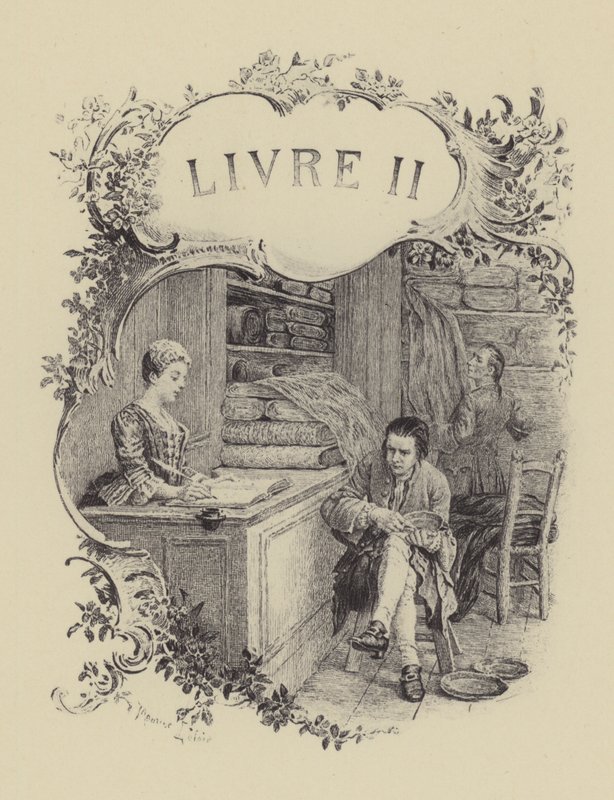 Illustration till bok II av Jean-Jacques Rousseaus bekännelser (gravyr) av Maurice Leloir