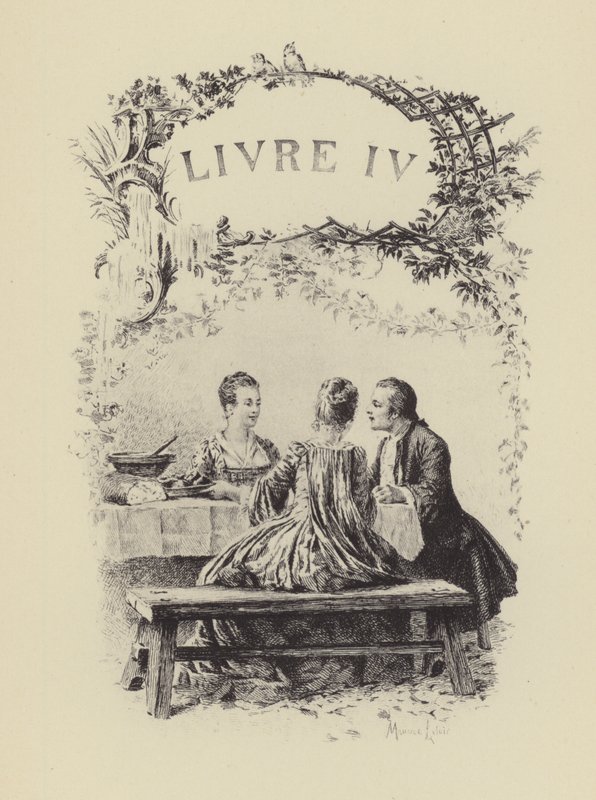 Illustration till bok IV av Jean-Jacques Rousseaus bekännelser (gravyr) av Maurice Leloir