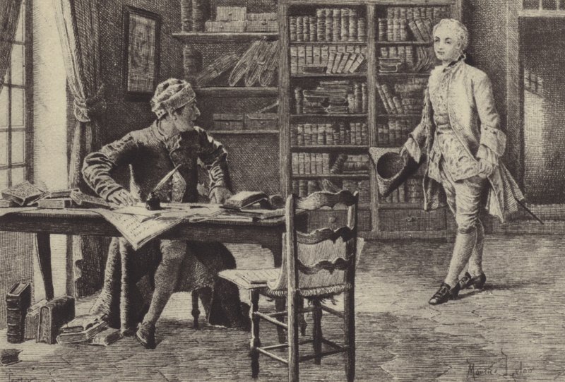 Illustration till bok IX av Jean-Jacques Rousseaus bekännelser (gravyr) av Maurice Leloir