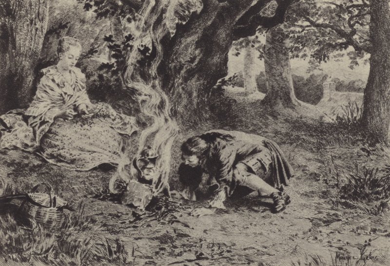 Illustration till bok VI av Jean-Jacques Rousseaus bekännelser (gravyr) av Maurice Leloir