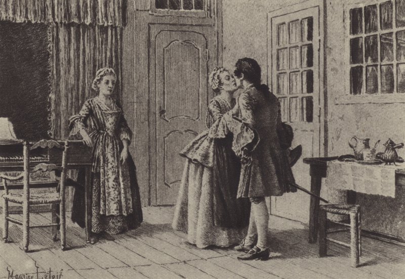 Illustration till bok V av Jean-Jacques Rousseaus bekännelser (gravyr) av Maurice Leloir