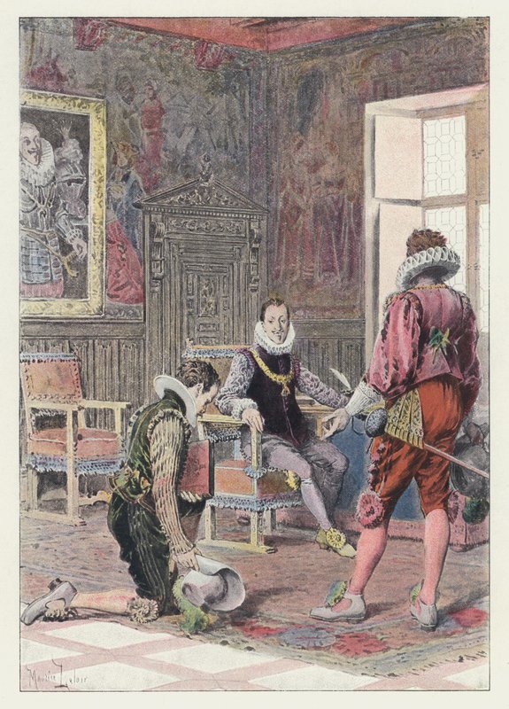 Illustration för Gil Blas (färg litho) av Maurice Leloir