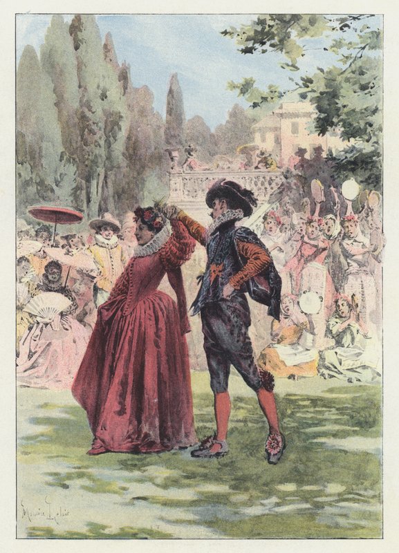 Illustration för Gil Blas (färg litho) av Maurice Leloir