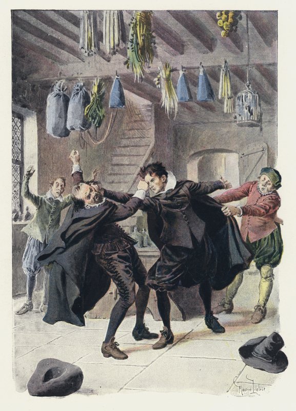 Illustration för Gil Blas (färg litho) av Maurice Leloir