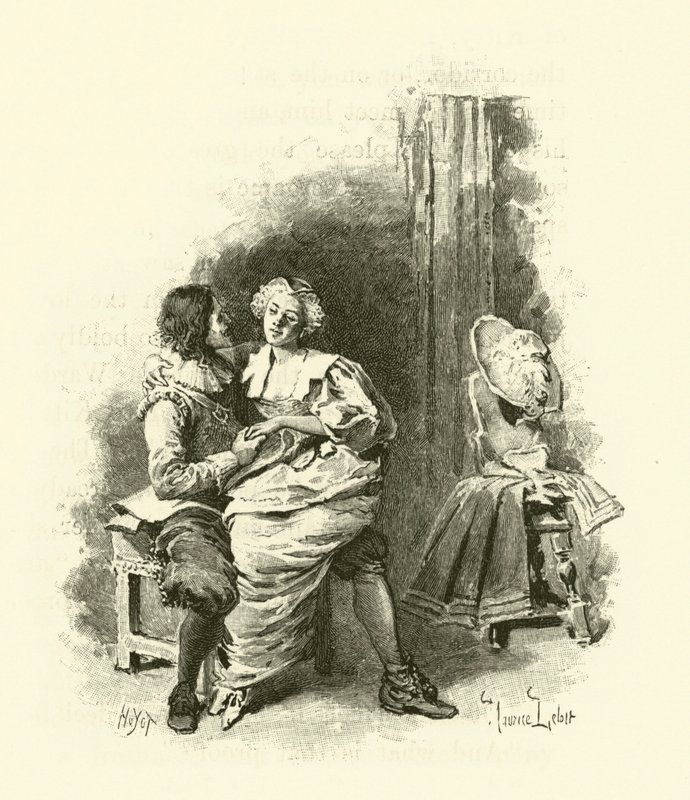 Illustration för De tre musketörerna (gravyr) av Maurice Leloir