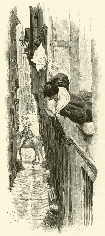Illustration för De tre musketörerna (gravyr) av Maurice Leloir