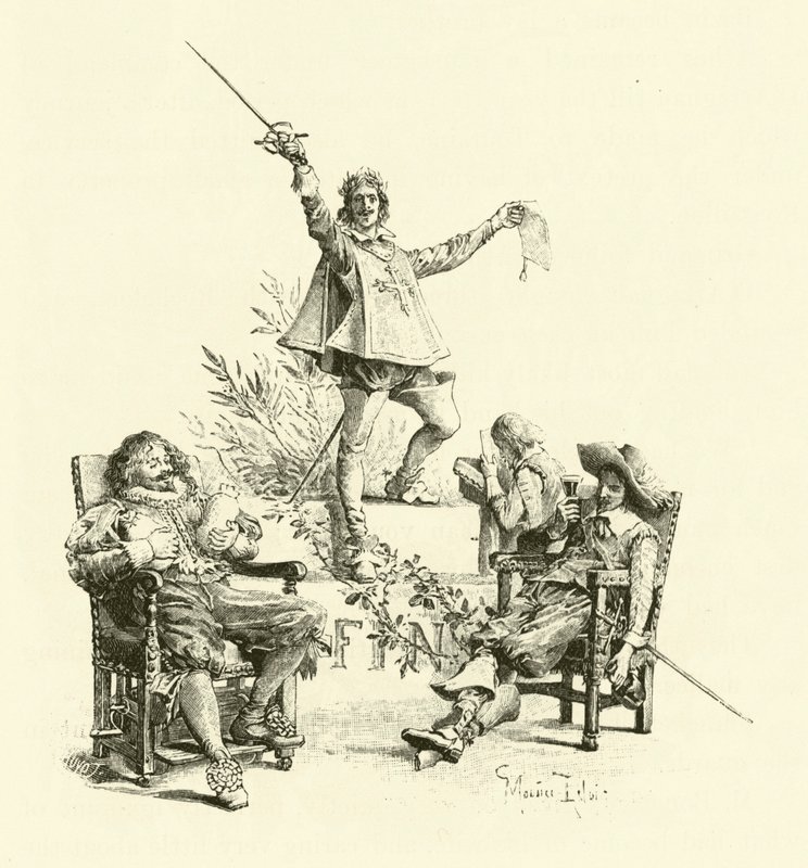 Illustration för De tre musketörerna (gravyr) av Maurice Leloir