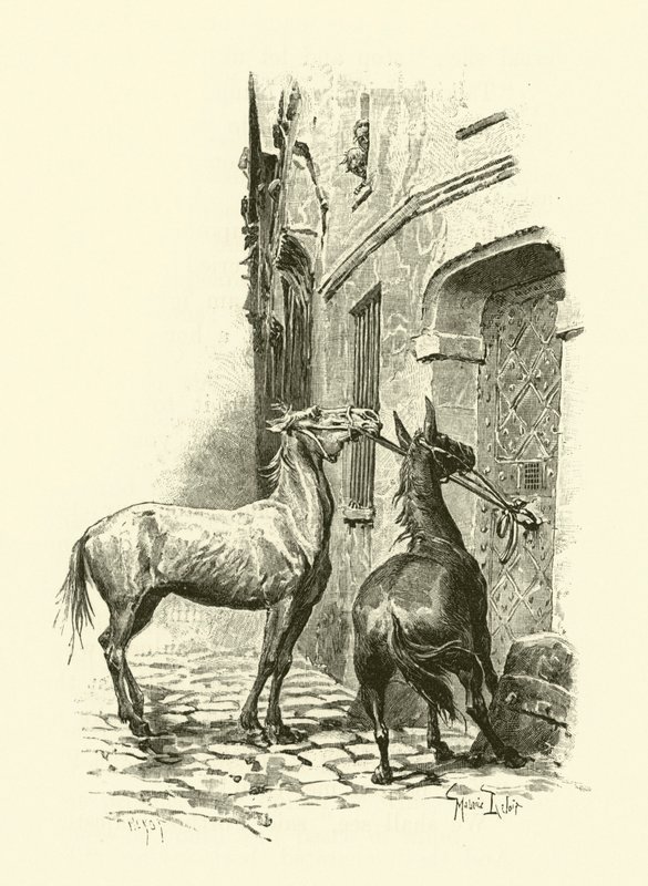 Illustration för De tre musketörerna (gravyr) av Maurice Leloir
