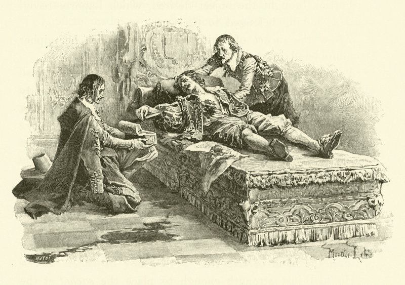 Illustration för De tre musketörerna (gravyr) av Maurice Leloir