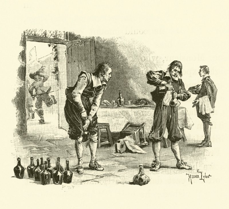 Illustration för De tre musketörerna (gravyr) av Maurice Leloir