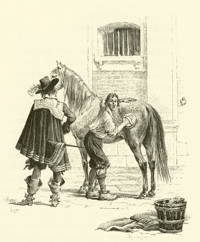 Illustration för De tre musketörerna (gravyr) av Maurice Leloir