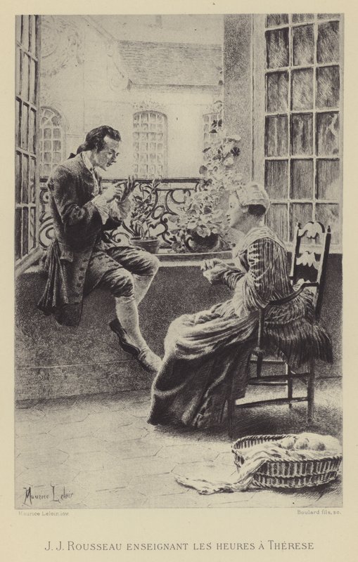 Jean-Jacques Rousseau lär Therese timmarna (gravyr) av Maurice Leloir