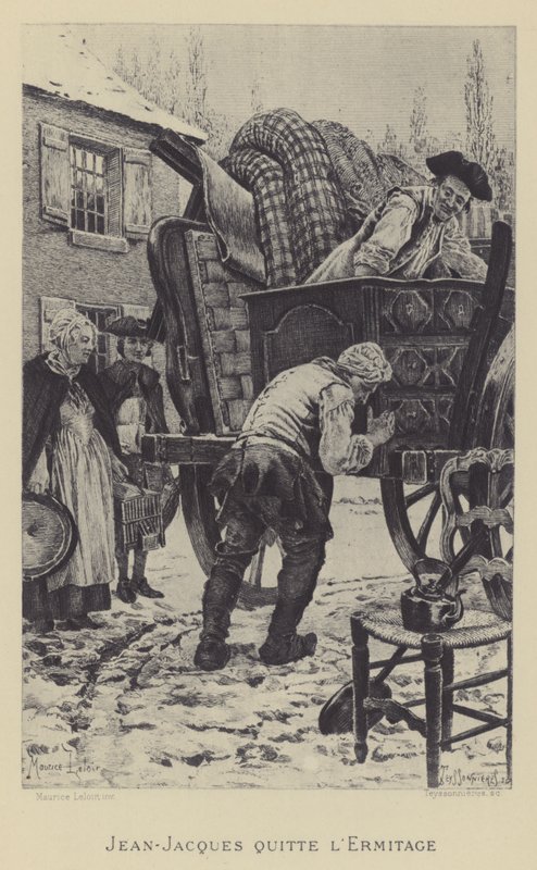 Jean-Jacques lämnar Eremitaget (gravyr) av Maurice Leloir