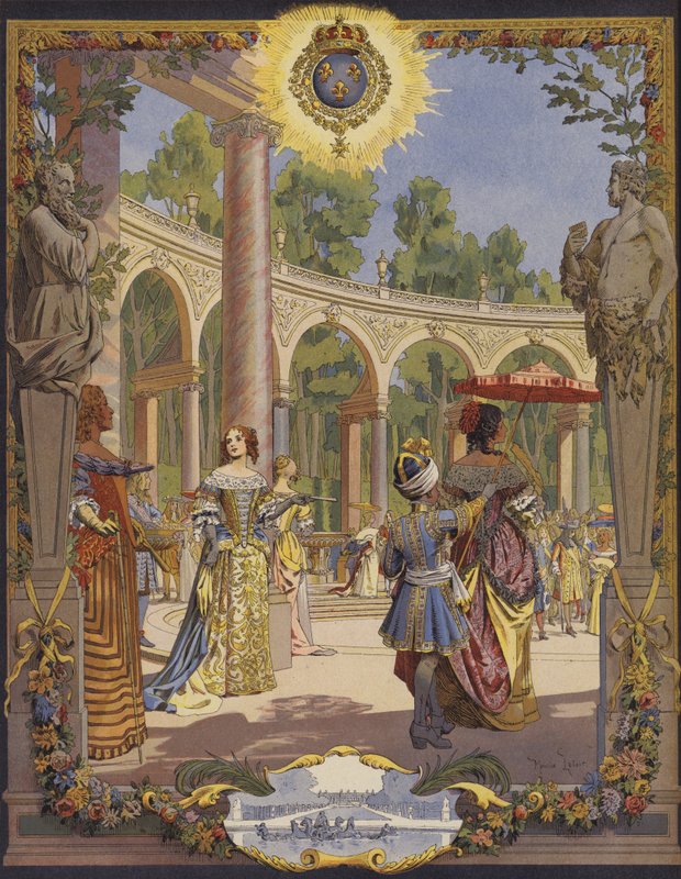 Kung Ludvig XIV besöker verken i Versailles, Le Bosquet De La Colonnade av Maurice Leloir