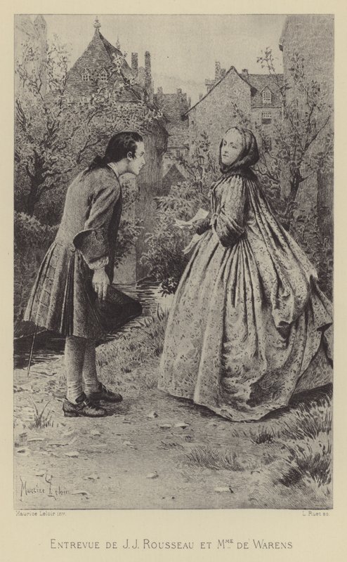 Möte mellan Jean-Jacques Rousseau och Madame de Warens (gravyr) av Maurice Leloir