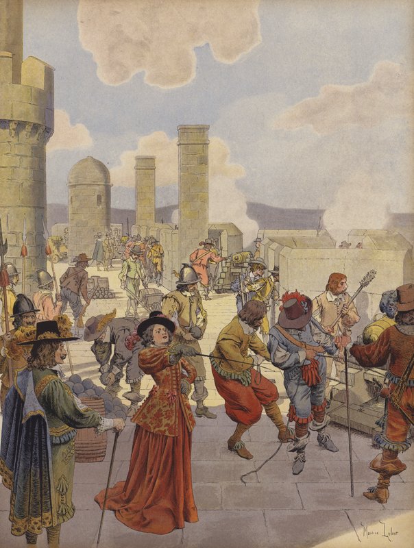 Mlle de Montpensier, vid Bastiljen, befaller kanonavlossningen på kung Ludvig XIV:s armé av Maurice Leloir