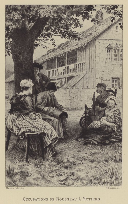 Rousseaus ockupationer i Motiers (gravyr) av Maurice Leloir