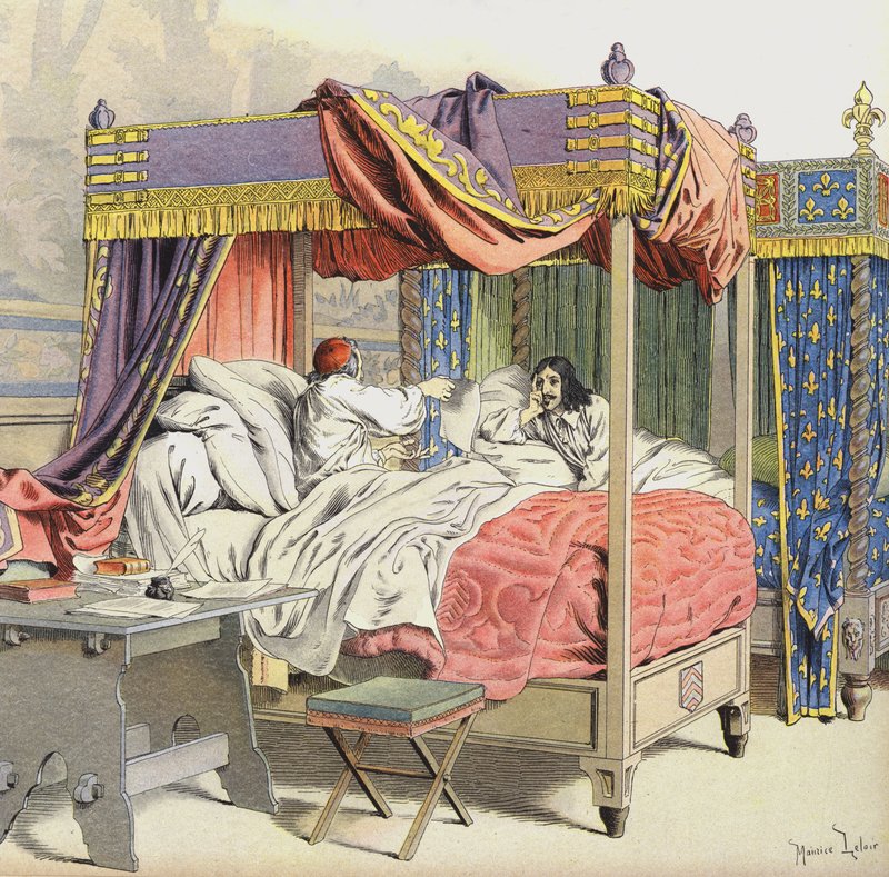 Richelieu och kung Ludvig XIII i intilliggande sängar vid tiden för Cinq-Mars konspiration av Maurice Leloir