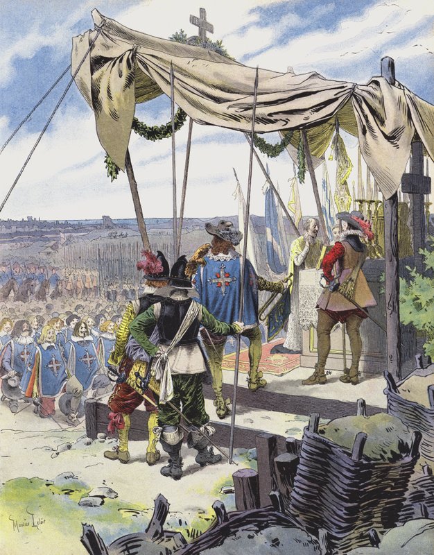 Richelieu firar mässa i lägret La Rochelle av Maurice Leloir