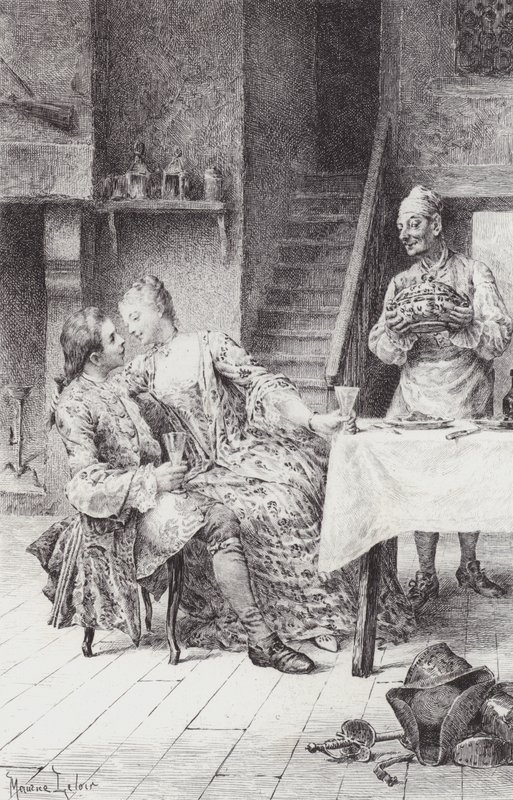 Scen från Manon Lescaut (gravyr) av Maurice Leloir