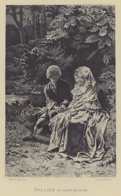 Tete-a-tete i månskenet (gravyr) av Maurice Leloir