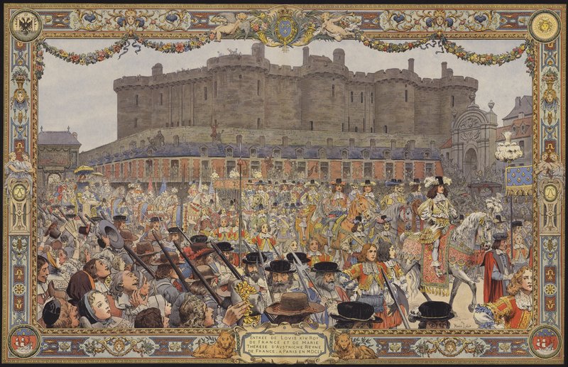 Kung Ludvig XIV:s och hans drottnings inresa till Paris, via La Porte Sainte-Antoine av Maurice Leloir