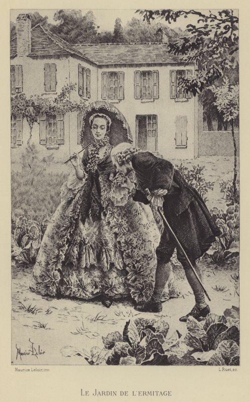 Eremitagets trädgård (gravyr) av Maurice Leloir