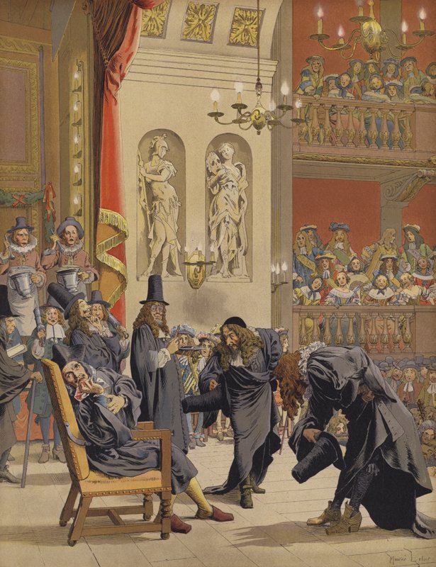 Den sista föreställningen av Moliere, i Le Malade Imaginaire av Maurice Leloir